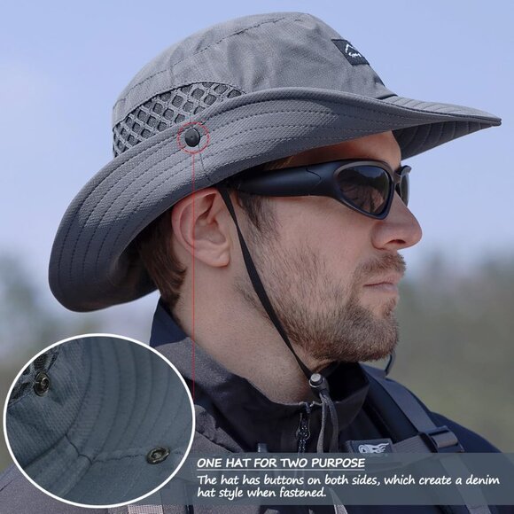 Fishing Hat, + Wide Brim Sun Hat for Men Women, UV Protection Hiking Beach Bucke - Picture 4 of 6